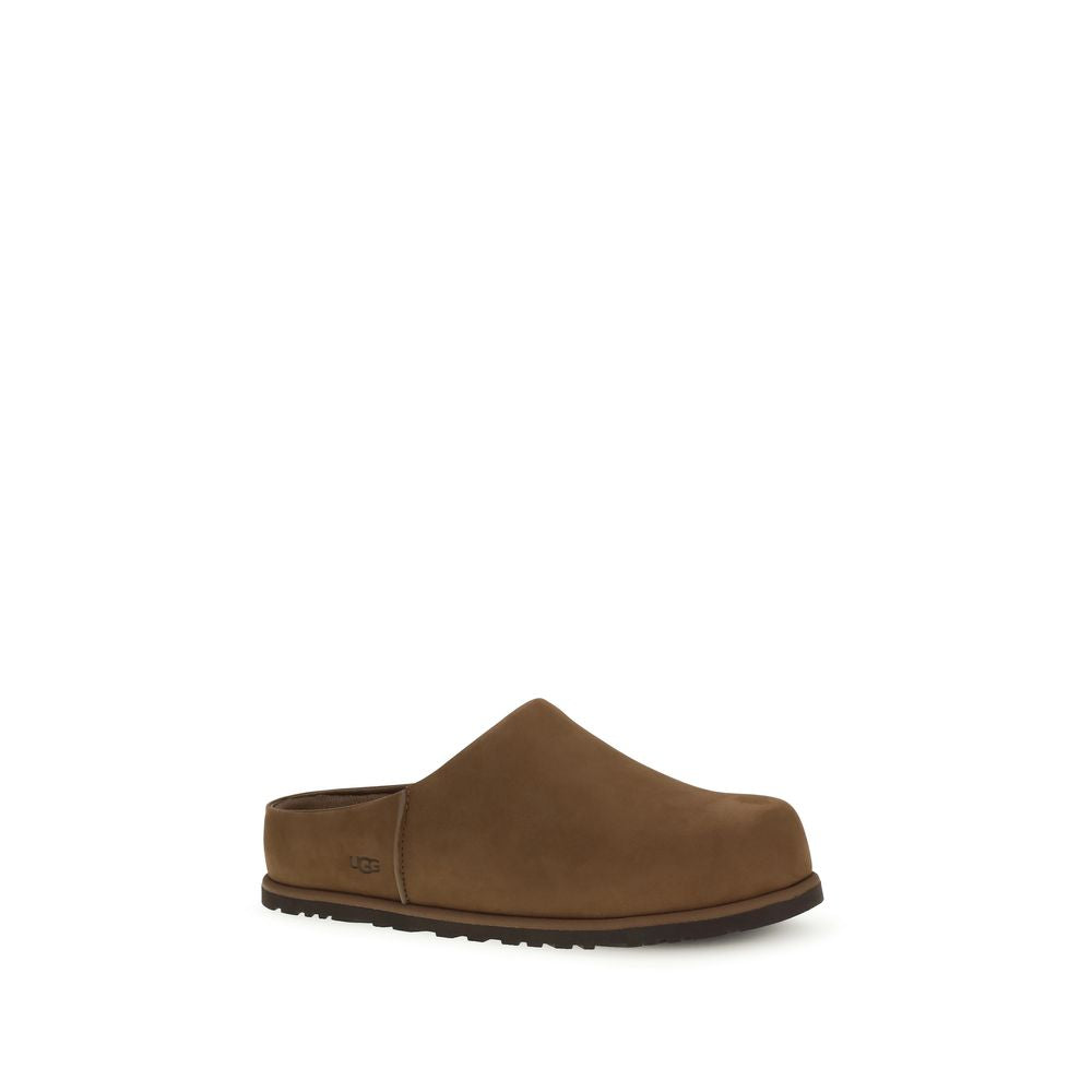 Brown Leather Mules with Nubuck Upper and Cushioned Insole