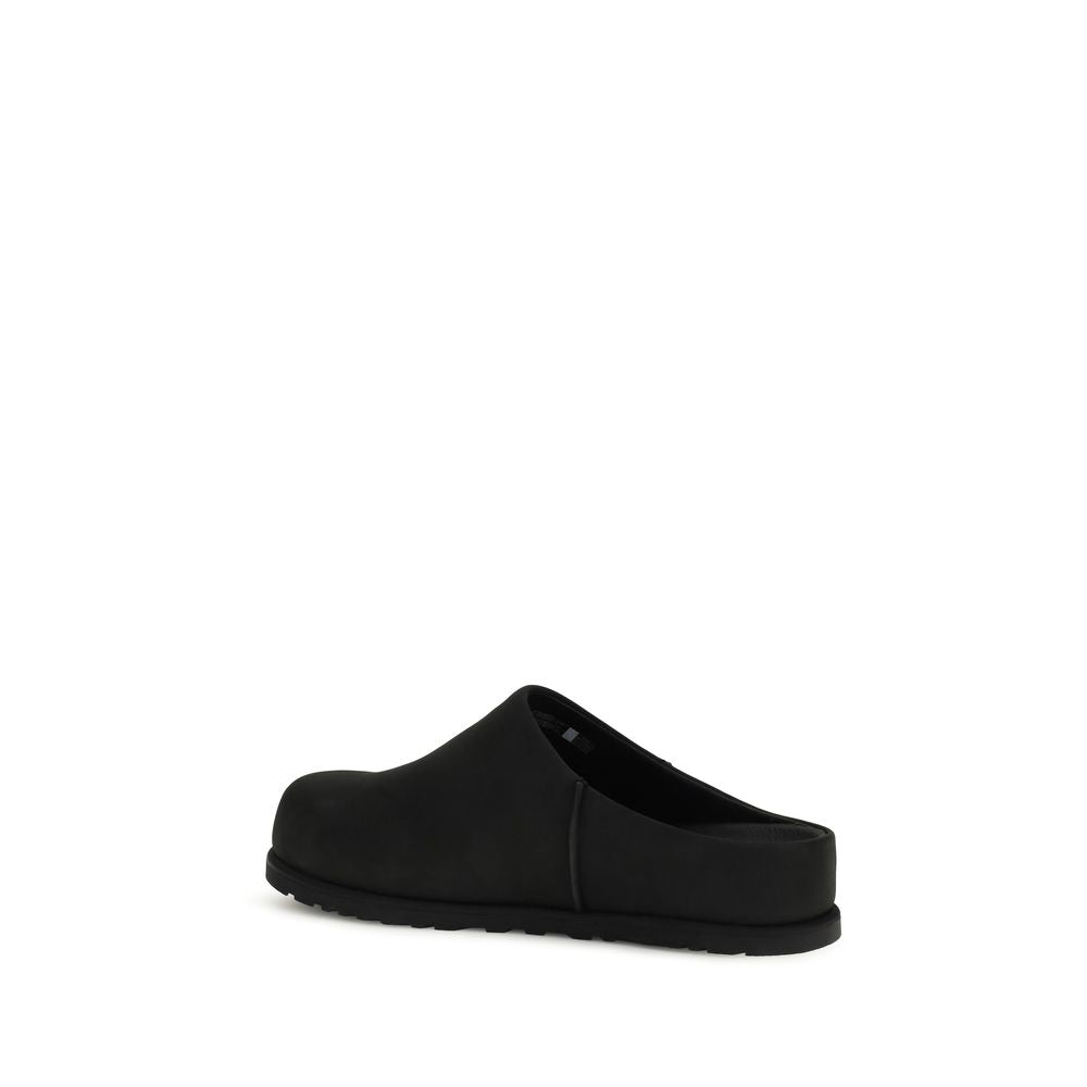 Black Leather Mules with Nubuck Upper and EVA Insole
