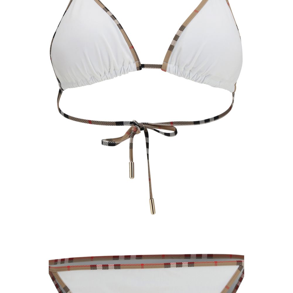 White Synthetic Bikini with Signature Check Pattern