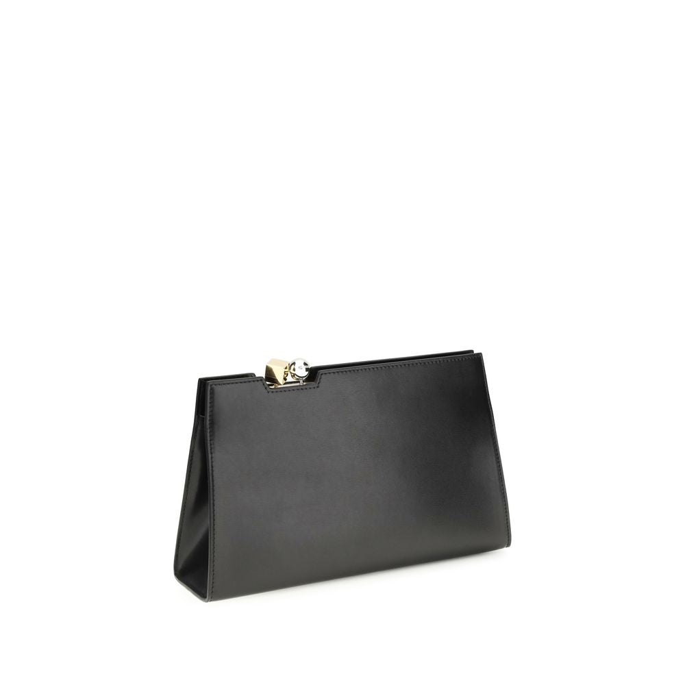 Black Leather Shoulder Bag with Gold-Silver Charm
