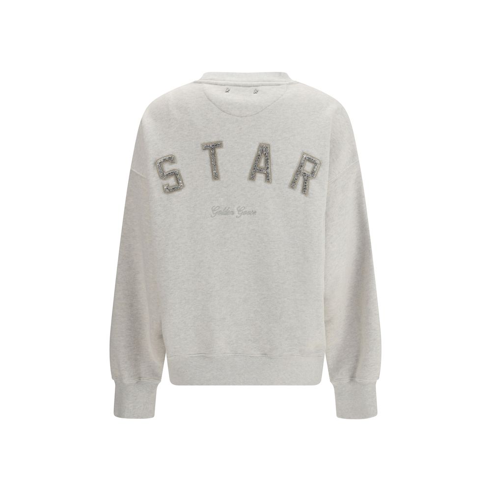Gray Cotton Sweatshirt with Crystal Embroidery