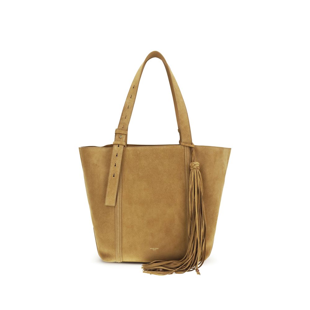 Beige Leather Shoulder Bag with Gold Details