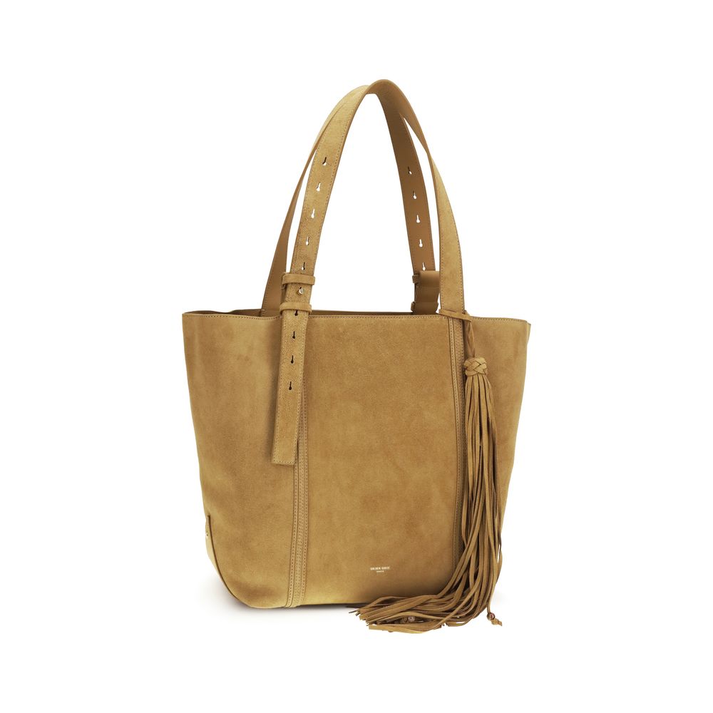 Beige Leather Shoulder Bag with Gold Details