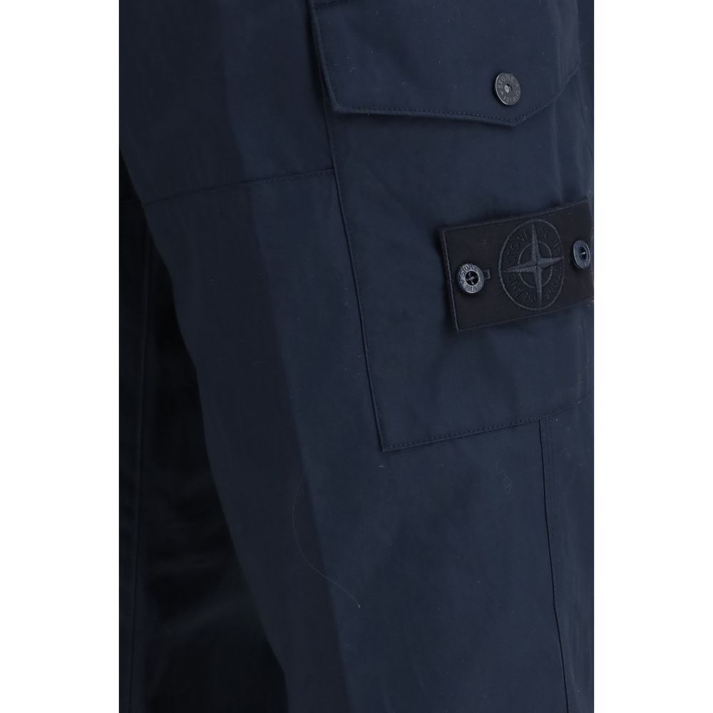 Blue Cotton Cargo Pants with Drawstring Waist