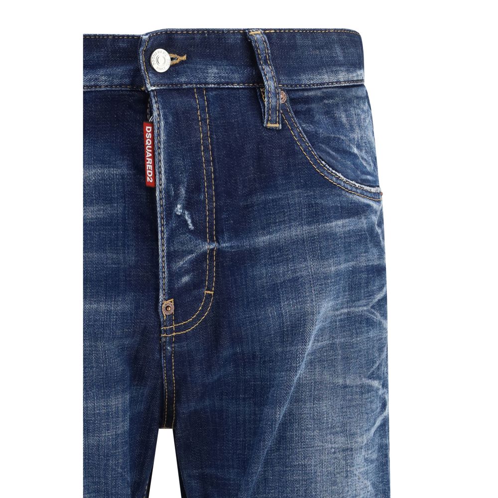 Blue Cotton Denim Jeans with Distressed Rips