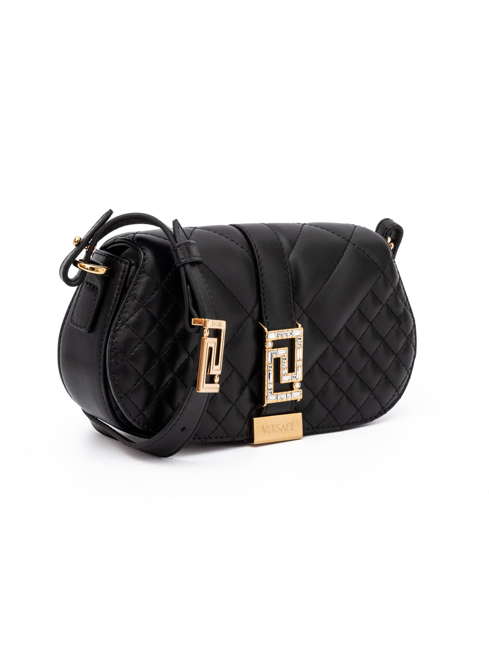 Black Leather Quilted Shoulder Bag with Adjustable Strap
