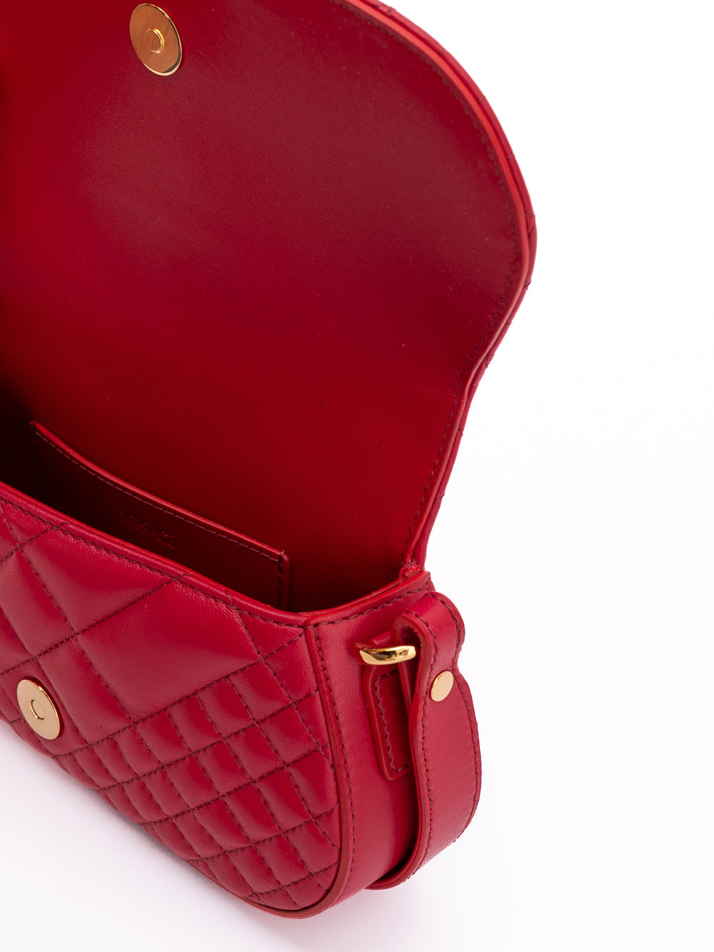 Red Leather Quilted Shoulder Bag with Adjustable Strap