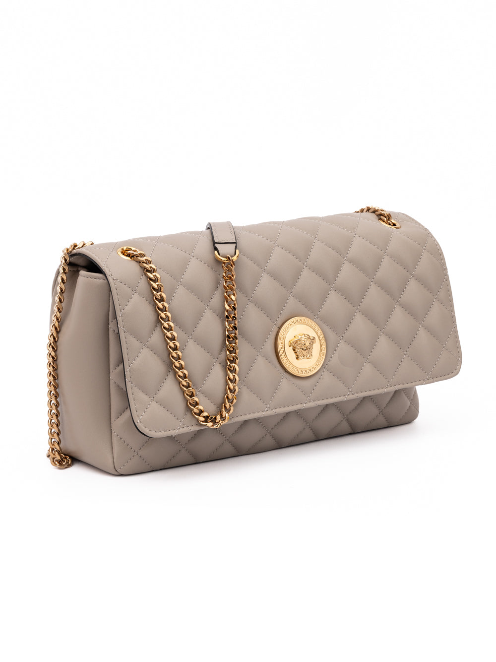 Taupe Leather Shoulder Bag with Quilted Design