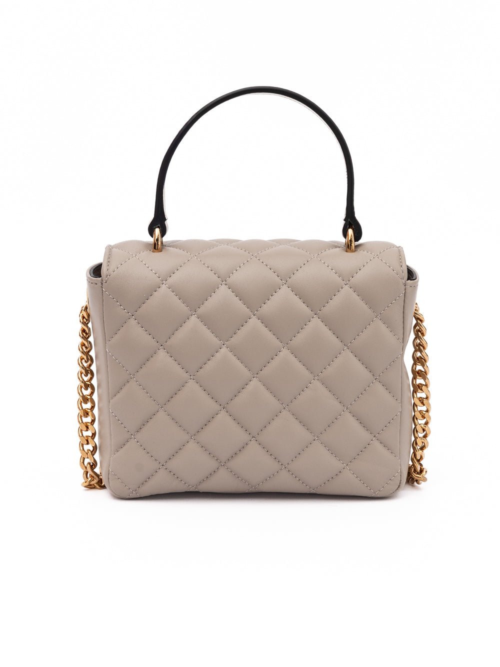 Taupe Leather Shoulder Handbag with Chain Strap