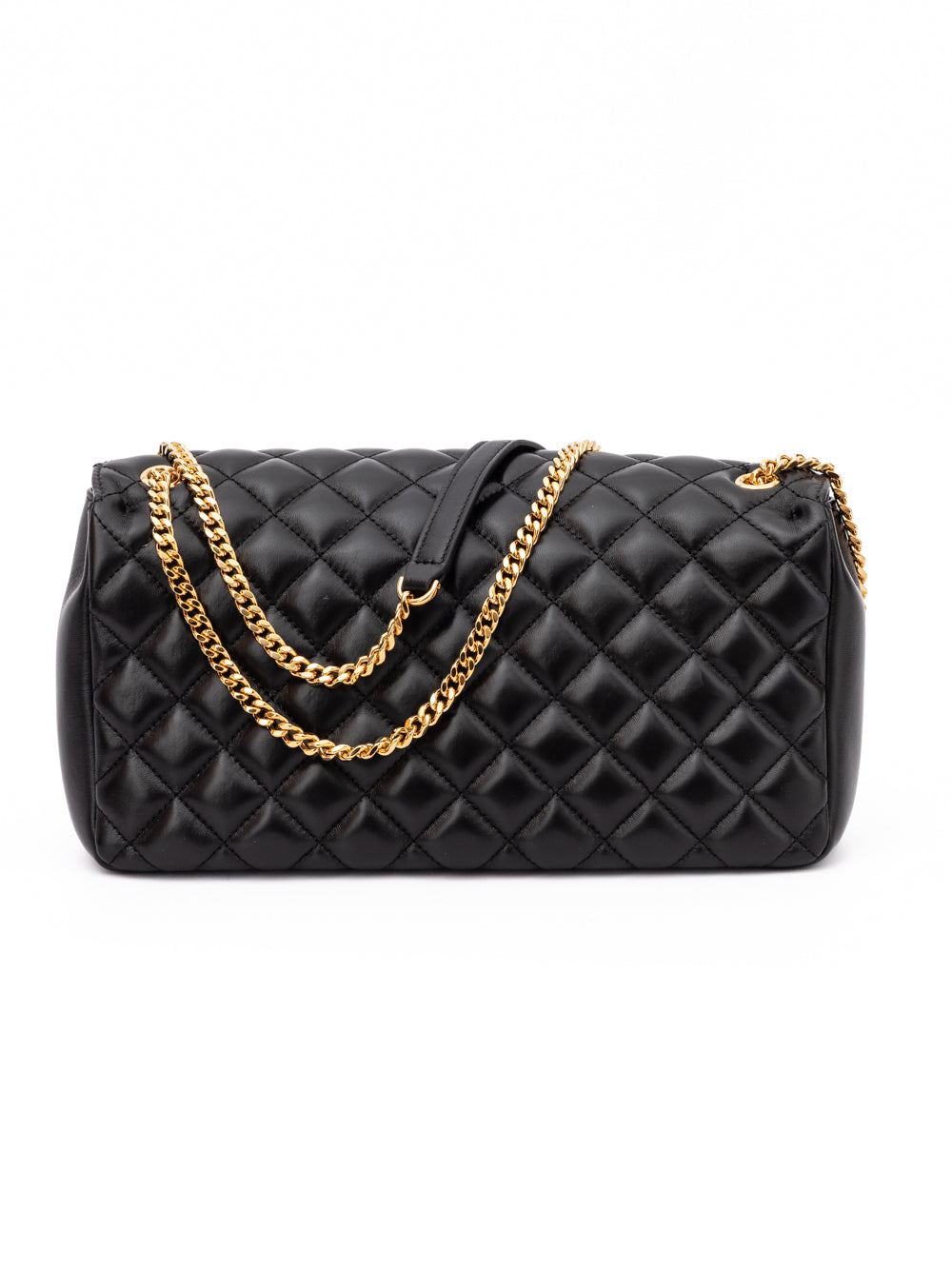 Black Leather Quilted Shoulder Bag with Chain Strap