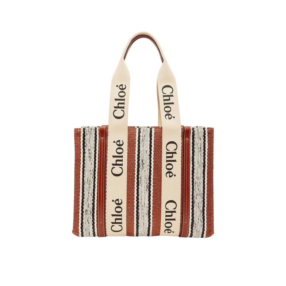 Brown Linen Tote Bag with Leather Detail