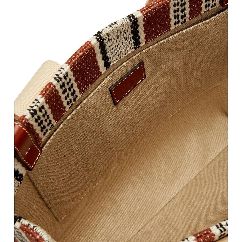 Brown Linen Tote Bag with Leather Detail