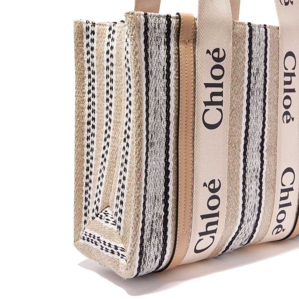 Beige Linen Tote Bag with Signature Ribbon Handles