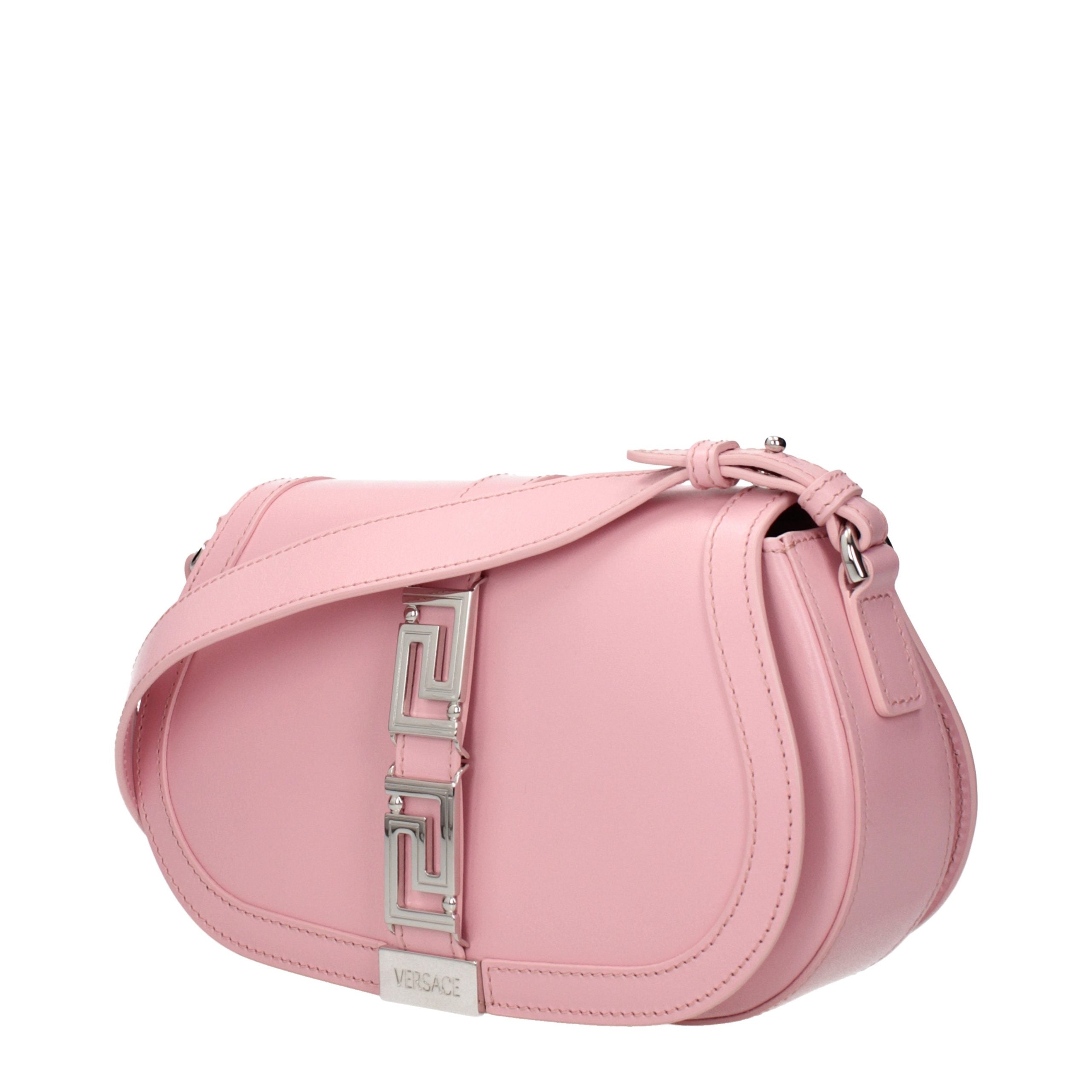 Pink Leather Shoulder Bag with Logo by Versace