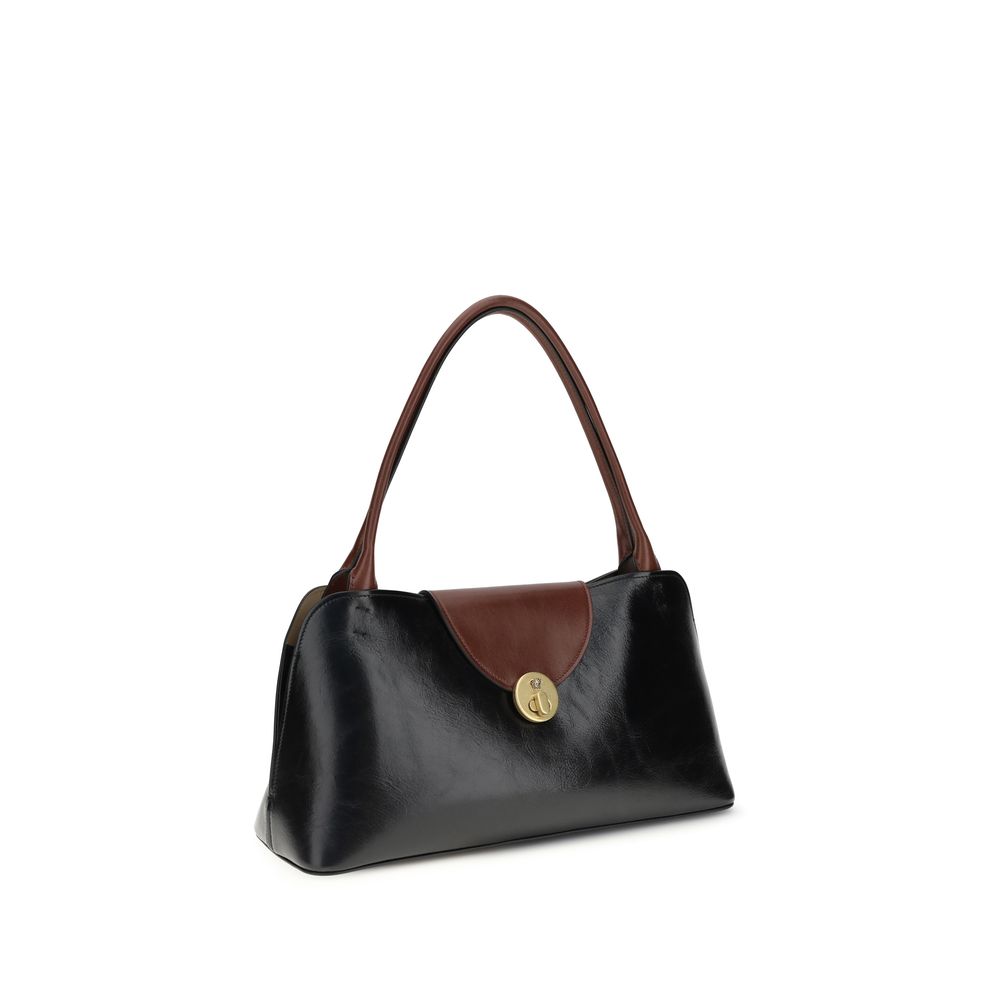 Schwarze Ledertasche mit Medusa-Detail zum Umhängen