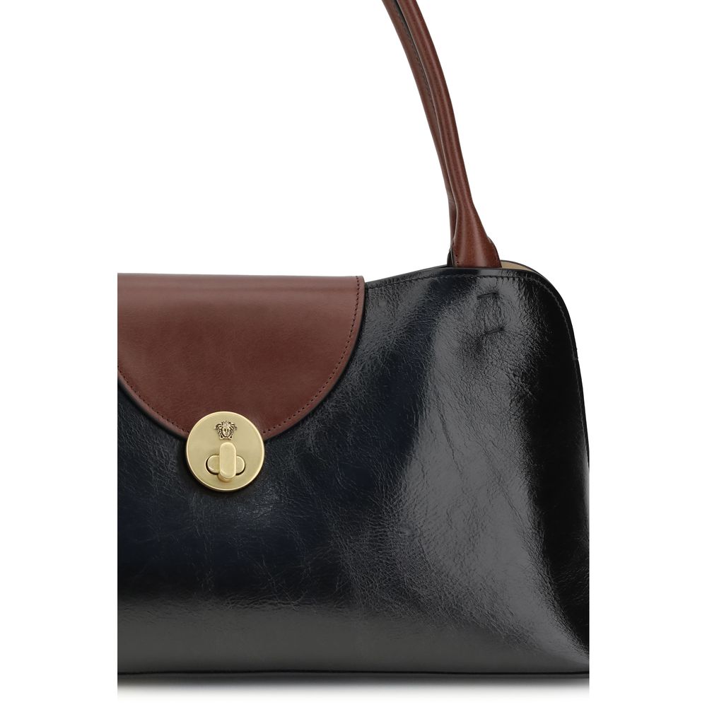 Black Leather Shoulder Bag with Medusa Detail by Versace