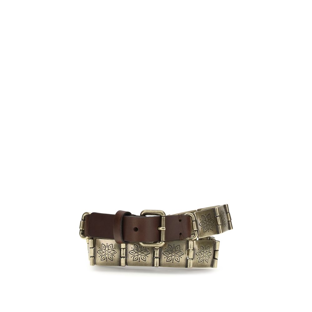 Brown Leather Belt with Engraved Metal Links