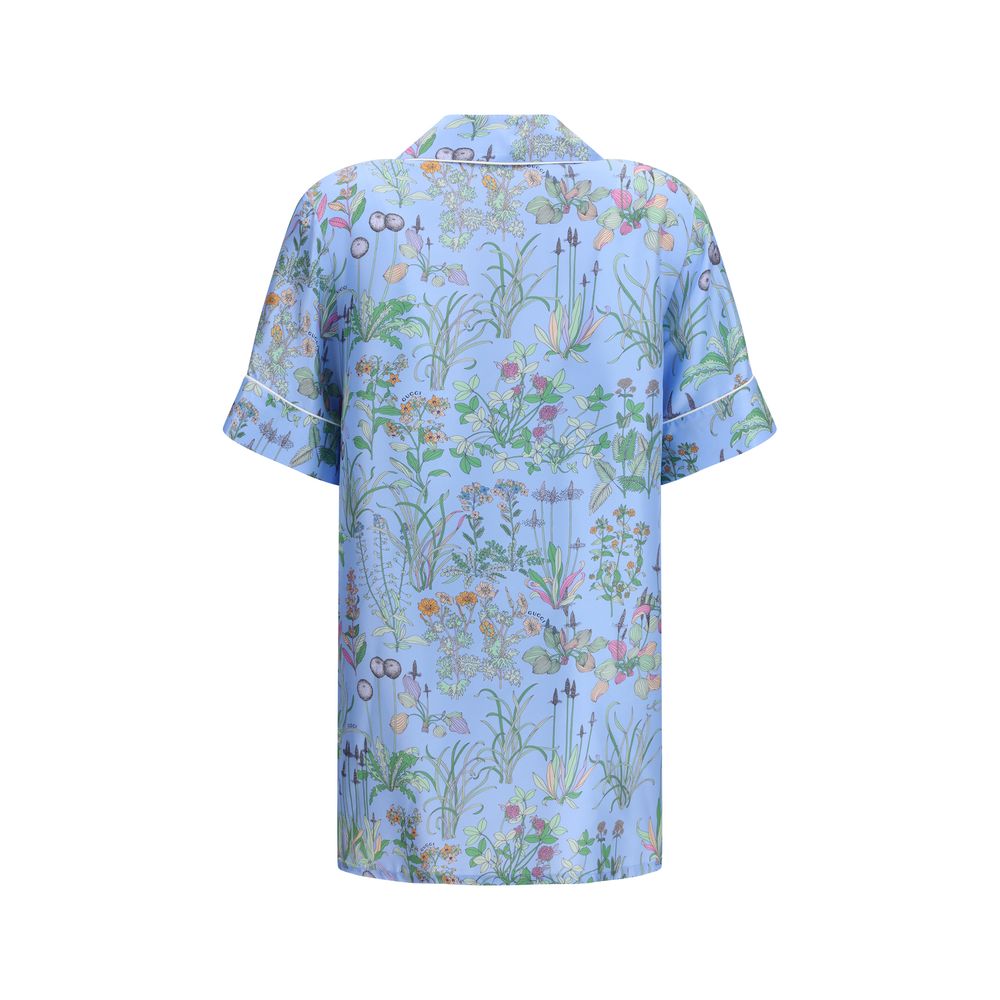 Light Blue Silk Shirt with Floral Print