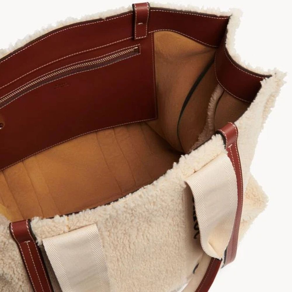 Sac fourre-tout Chloé en fourrure d'agneau beige