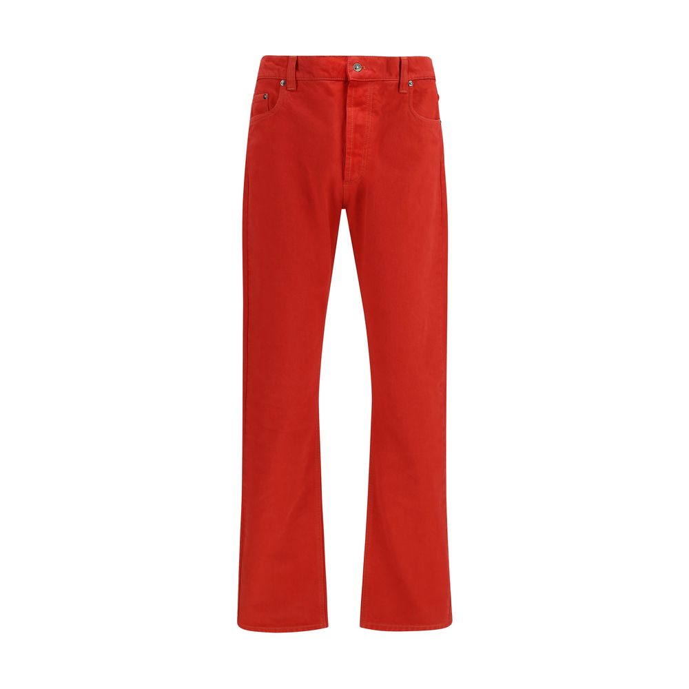 Multicolor Cotton Straight-Leg Jeans with Leather Detail