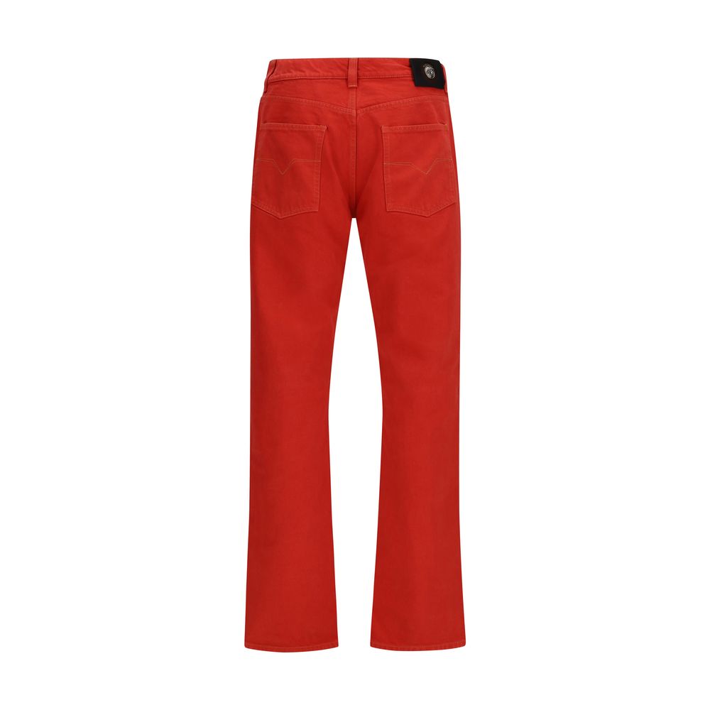 Multicolor Cotton Straight-Leg Jeans with Leather Detail