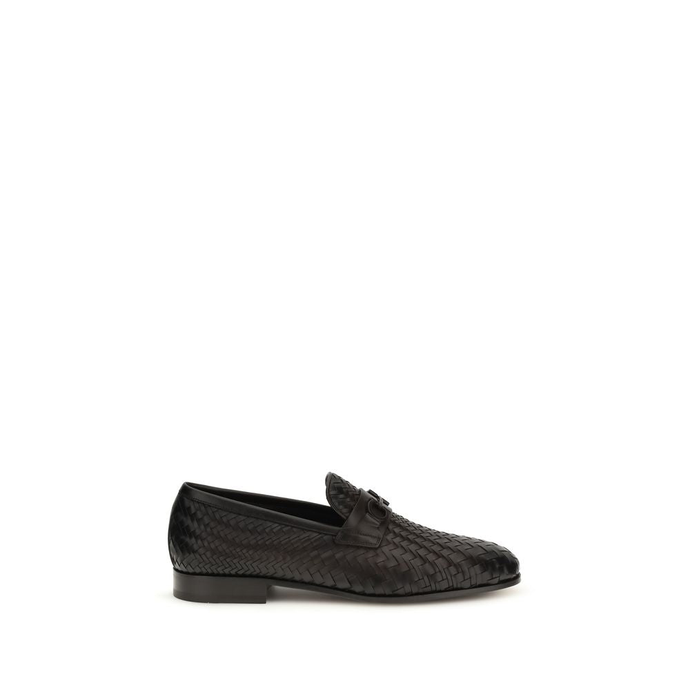 Brown Leather Gancini Slip-On Loafers