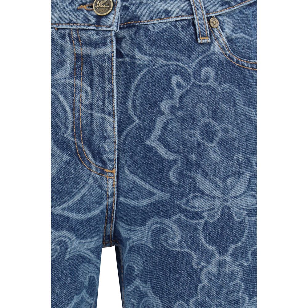 Blue Cotton Jeans with Flared Hem