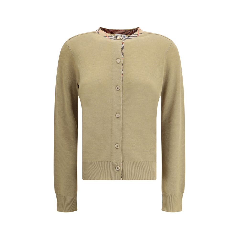 Brown Wool Cardigan with Archivio Check Detail