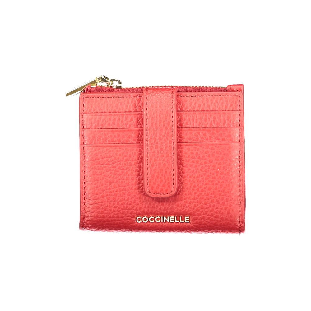 Red Leather Wallet with Zip and Snap Closure