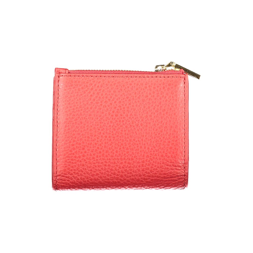 Red Leather Wallet with Zip and Snap Closure