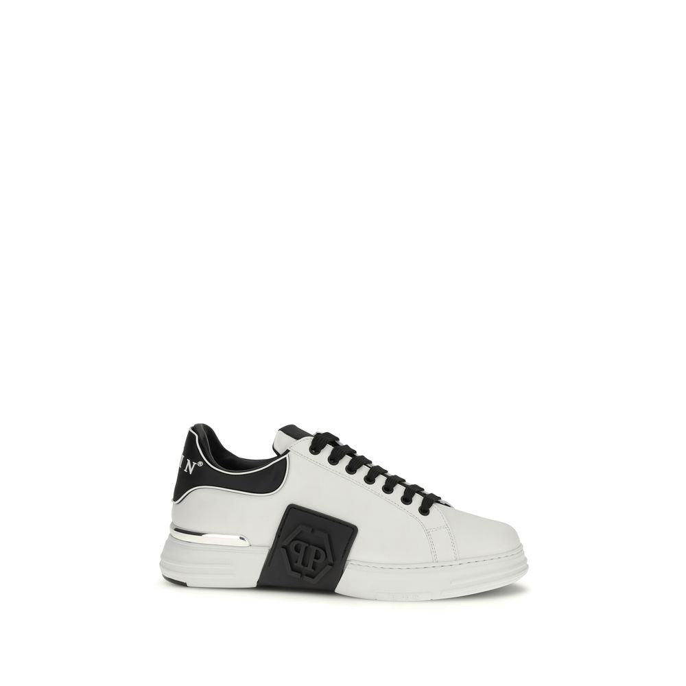White Leather Low Top Sneakers by Philipp Plein