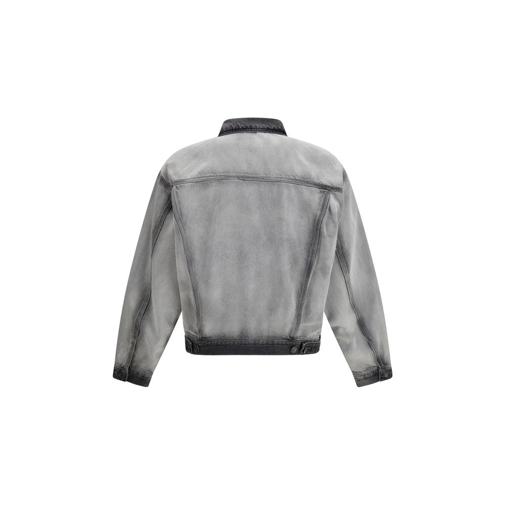 Gray Denim Jacket with Leather Collar by Diesel