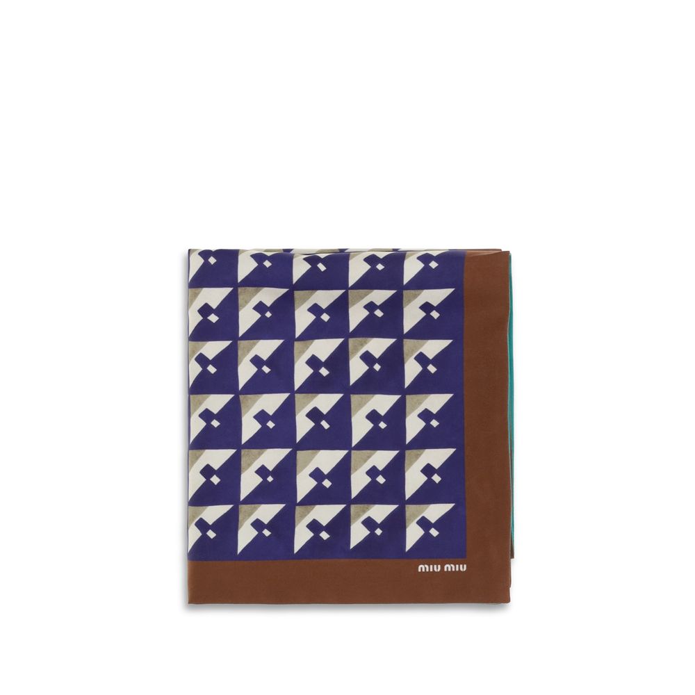 Multicolor Silk Scarf with Geometric Print