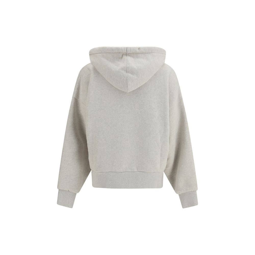 Grey Cotton Hooded Sweatshirt with Distressed Wash