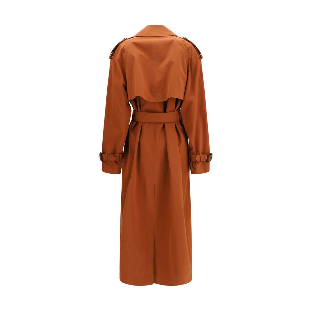 Brown Cotton Trench Coat with Belted Waist