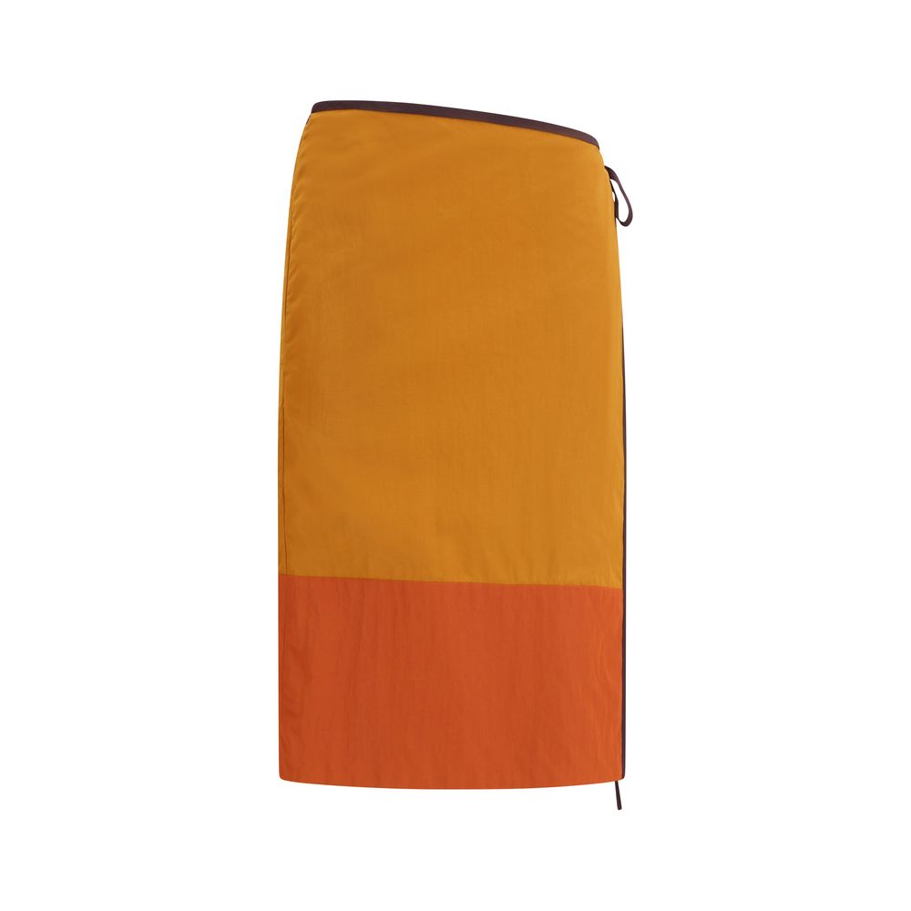 Orange Synthetic Midi Skirt with Tie Detail