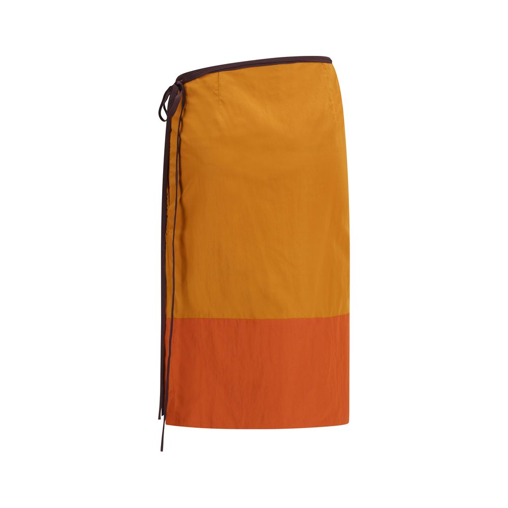 Orange Synthetic Midi Skirt with Tie Detail