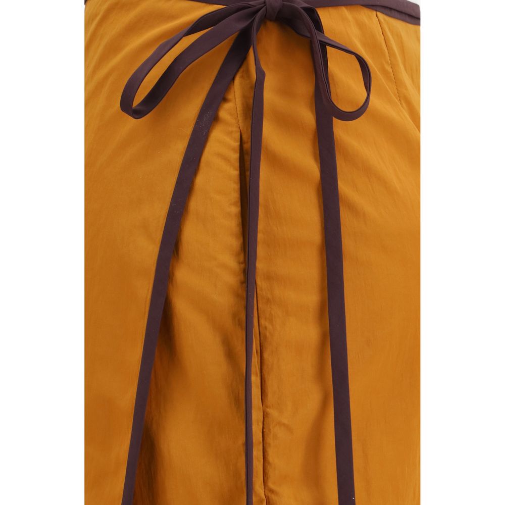 Orange Synthetic Midi Skirt with Tie Detail