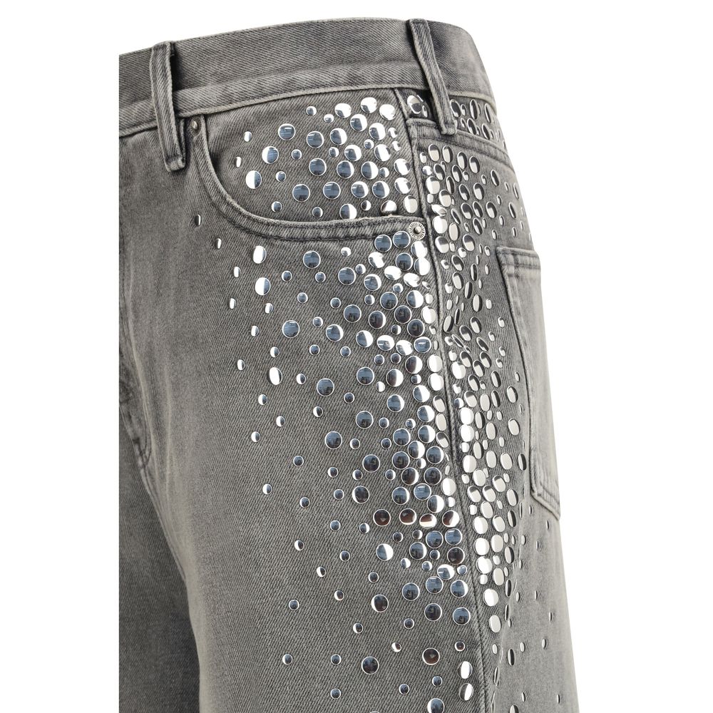 Gray Cotton Jeans with Studded Detail