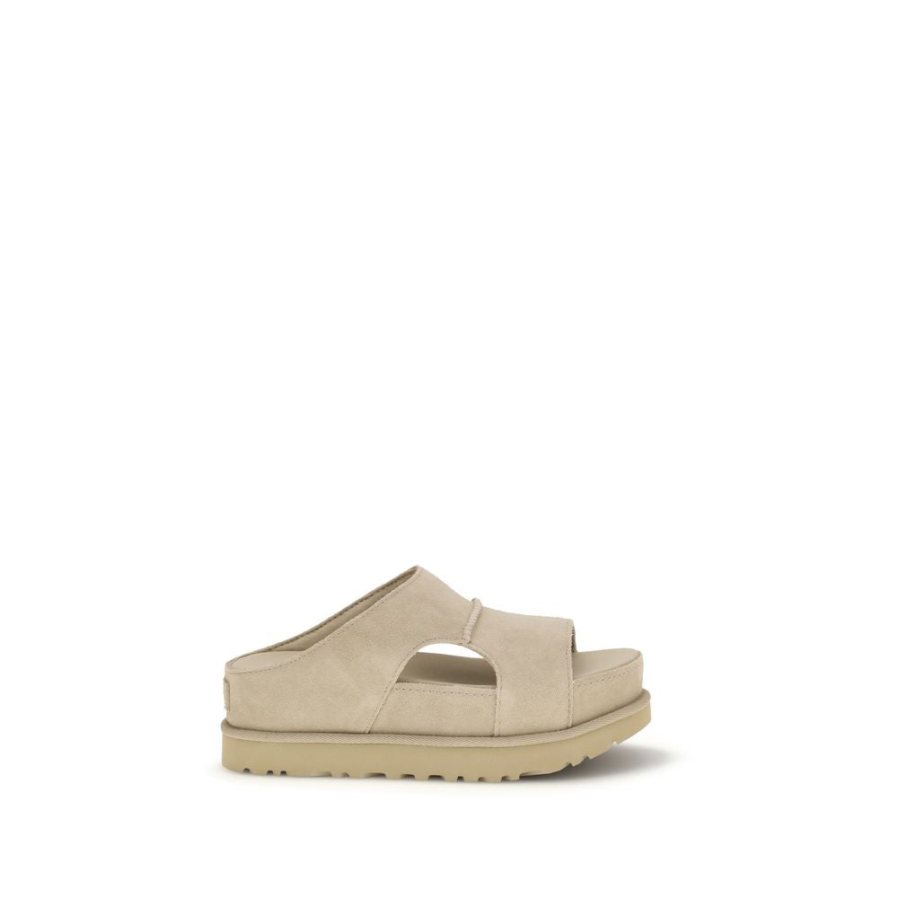 Beige Leather Platform Sandals with Cutout Detail