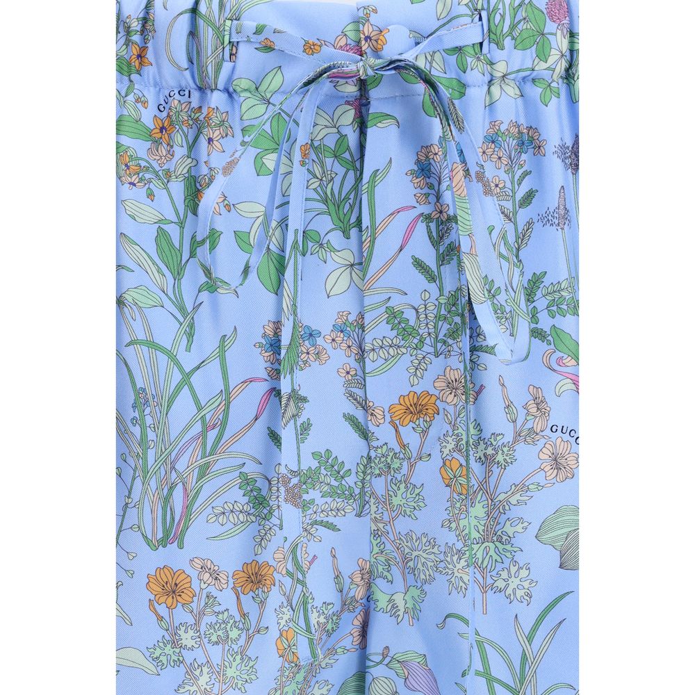 Blaue Seiden-Bermuda-Shorts mit Blumenmuster