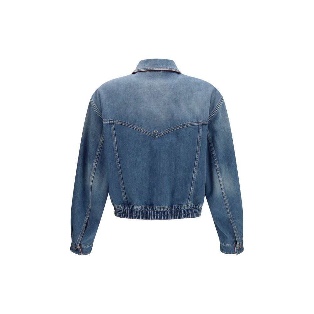 Blaue Jeansjacke aus Baumwolle mit Lederdetails