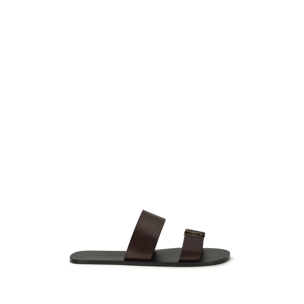 Brown Leather Babylone Flat Sandals by Saint Laurent