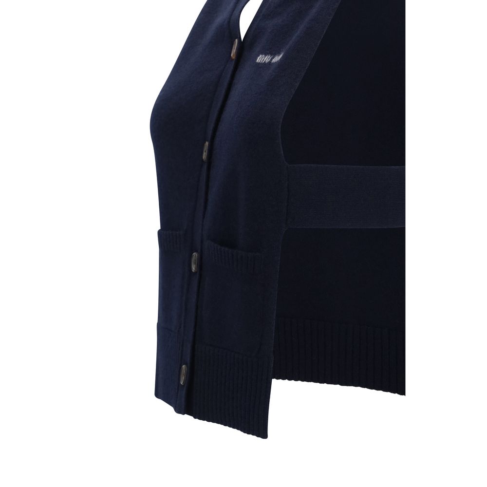 Blue Cashmere V-Neck Sleeveless Sweater Vest