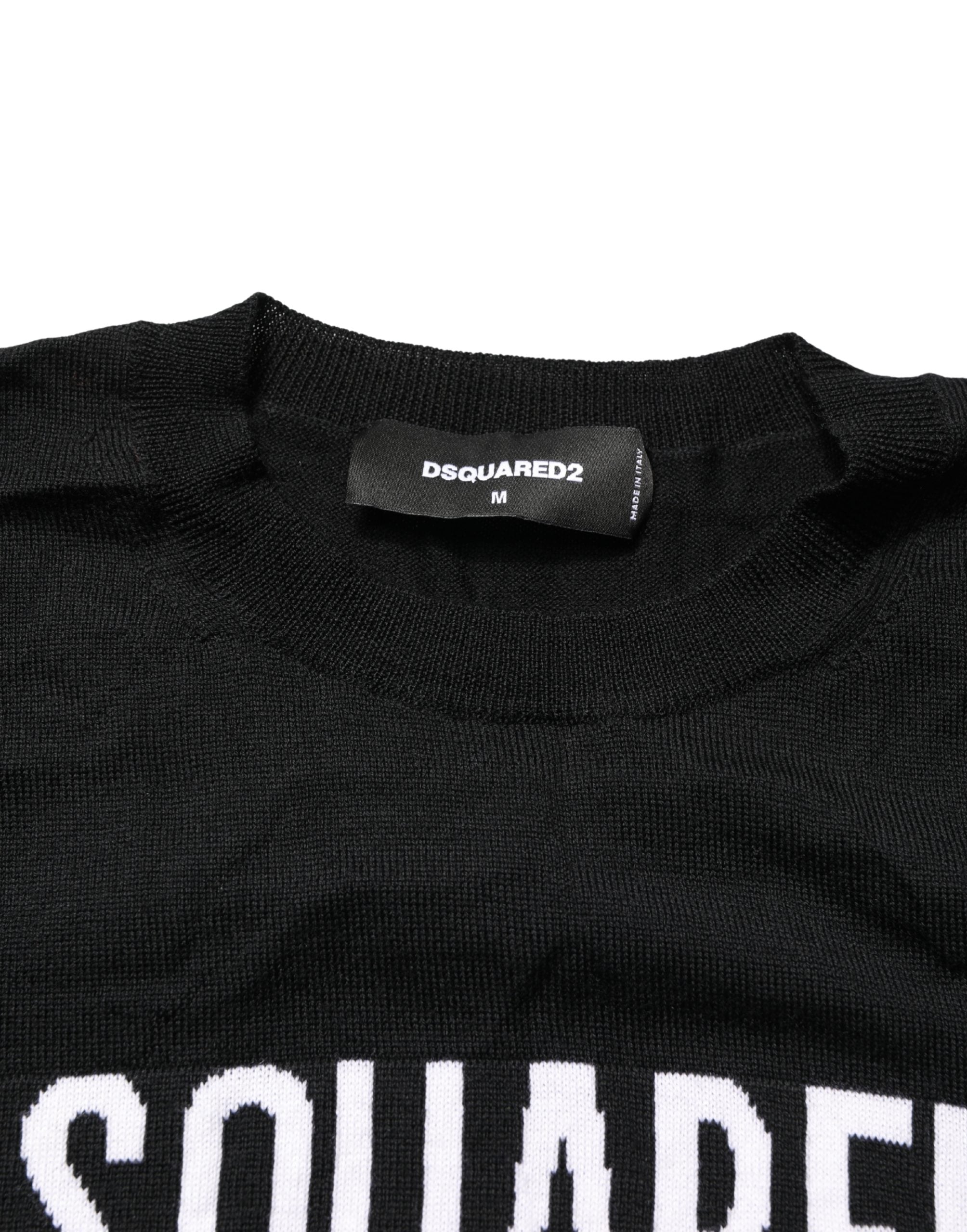 Black Wool Crew Neck Sweater with Logo