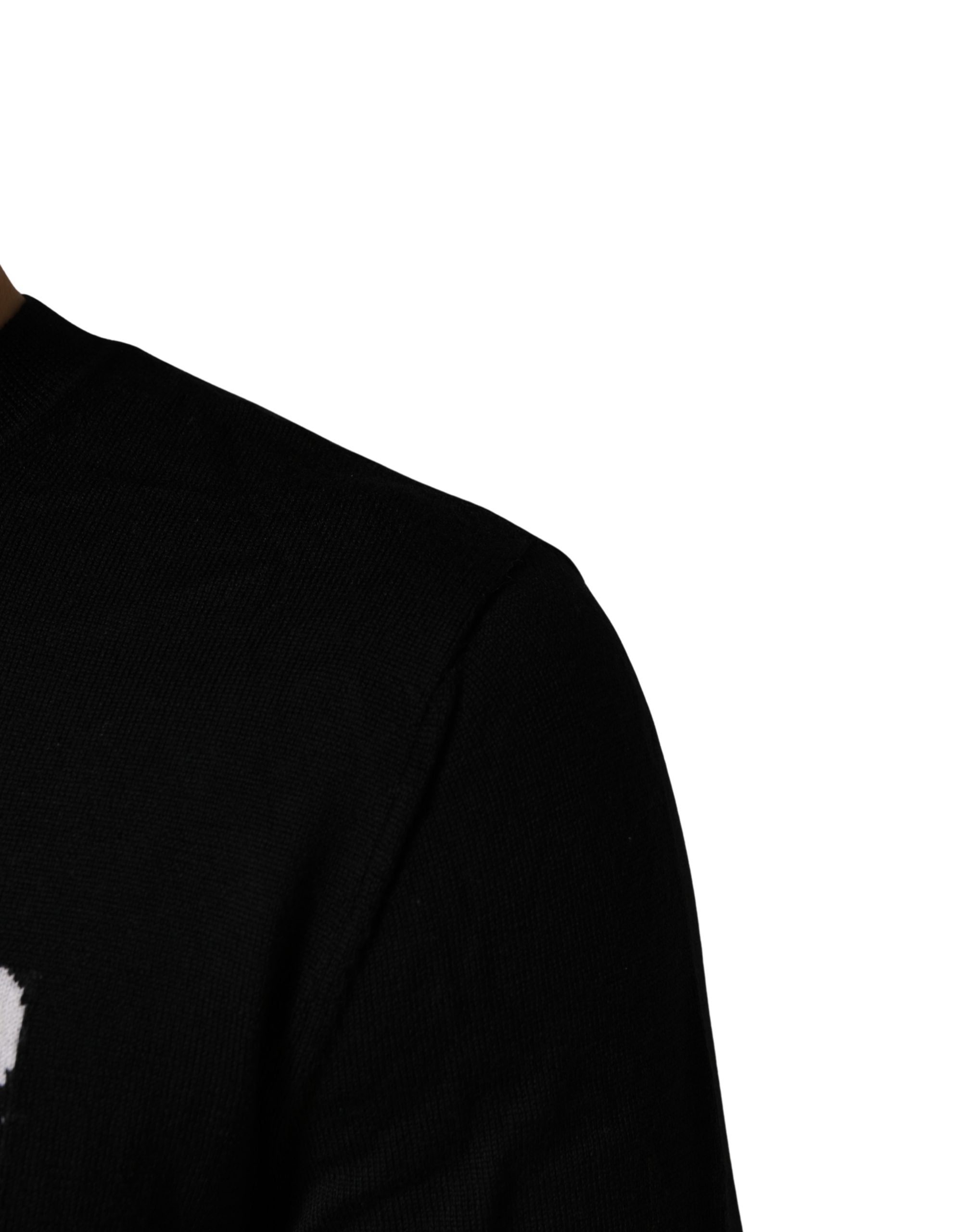 Black Wool Crew Neck Sweater with Logo