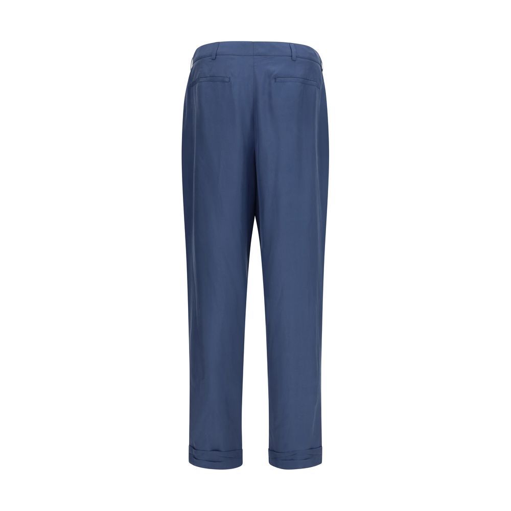 Blaue Seidenhose mit Gürtel von Saint Laurent