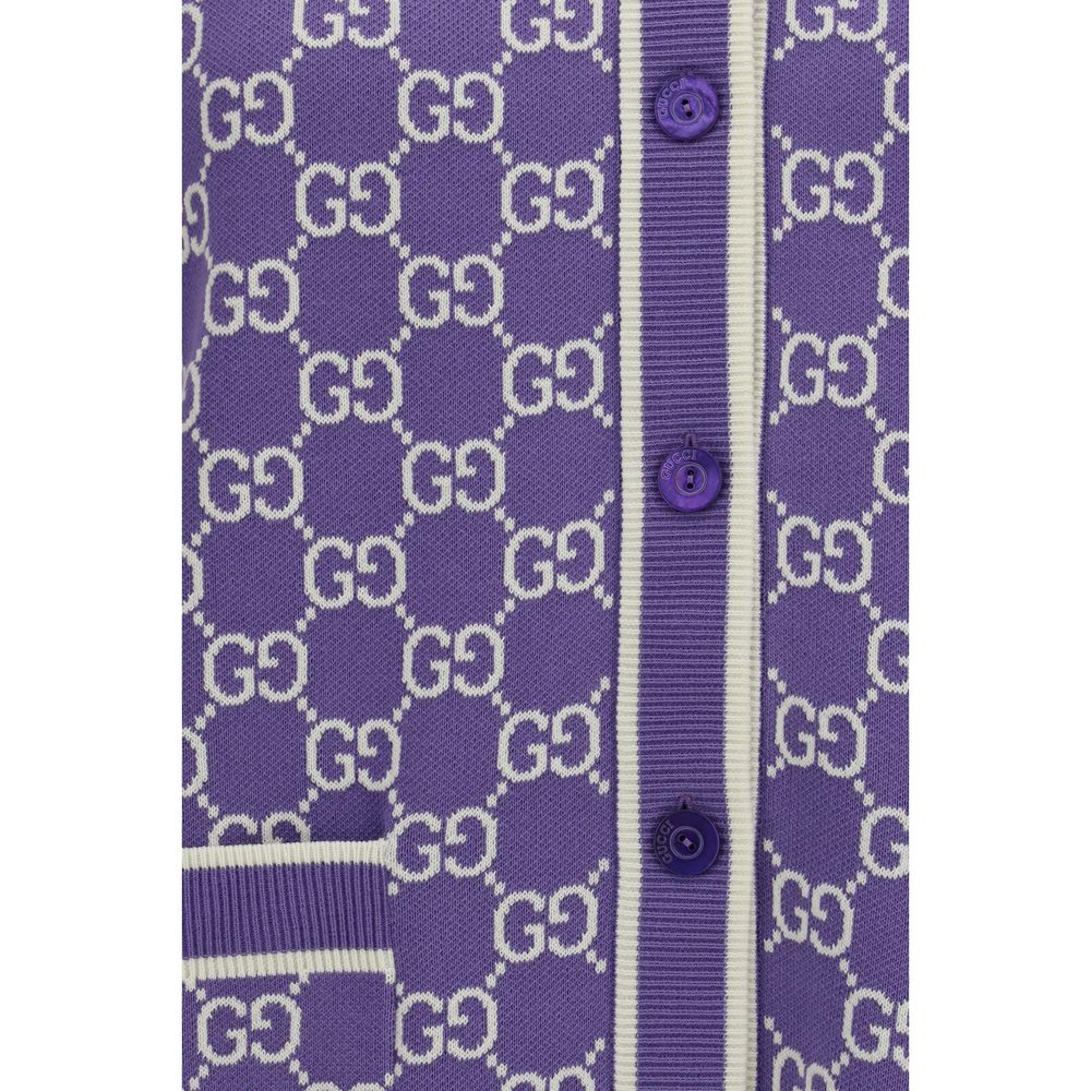 Purple Cotton Cardigan with Embroidered GG Motif