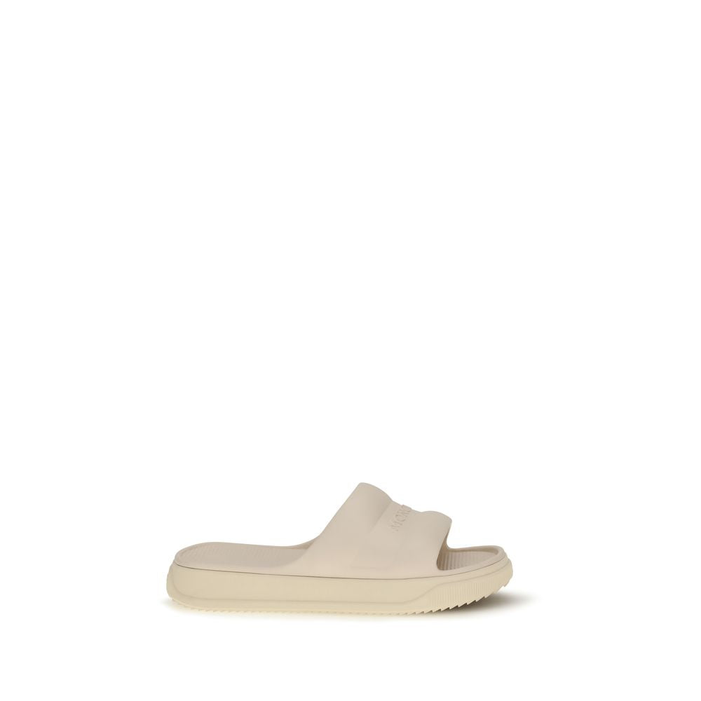 Beige Synthetik-Slipper mit Logo-Riemen