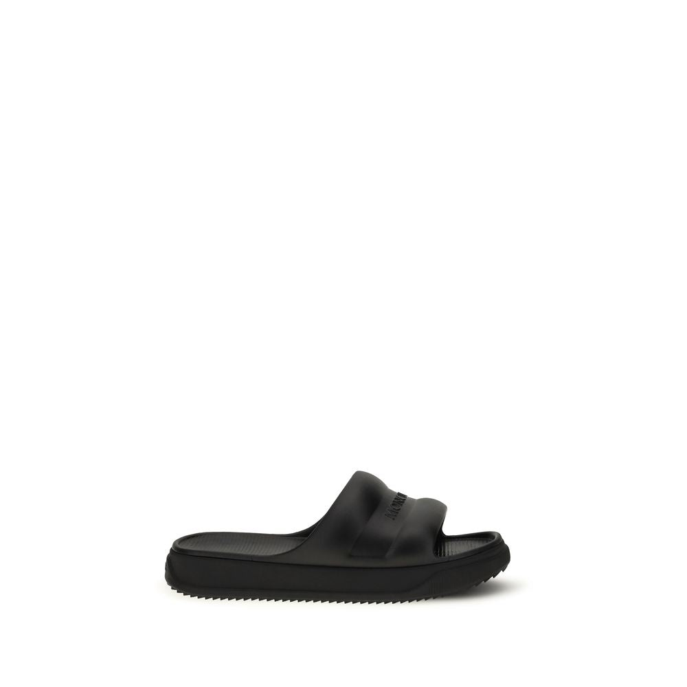 Black Synthetic Flat Sandals with Logo Strap